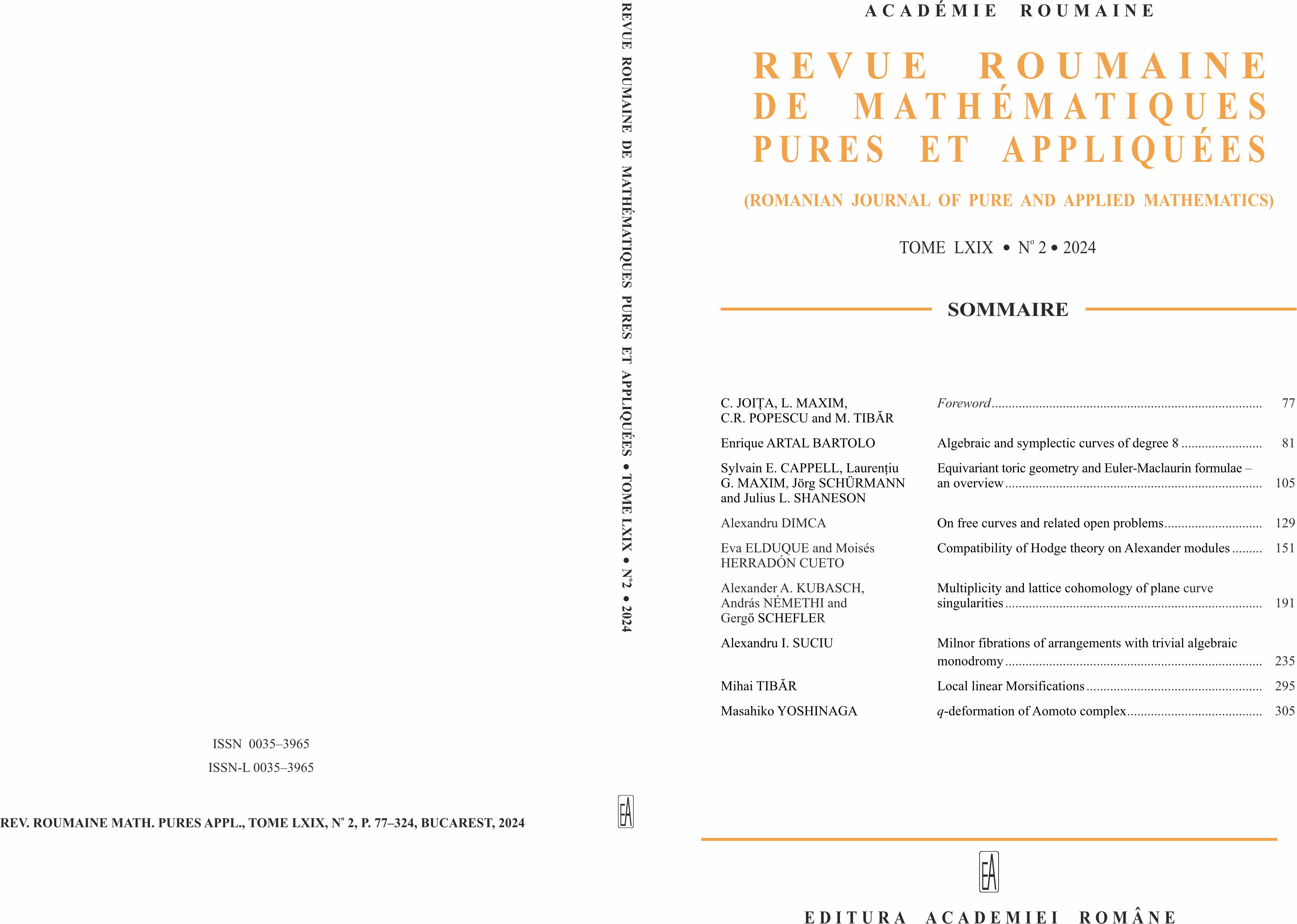 Revue roumaine de mathématique pures et appliquées  Romanian Journal of Pure and Applied Mathematics